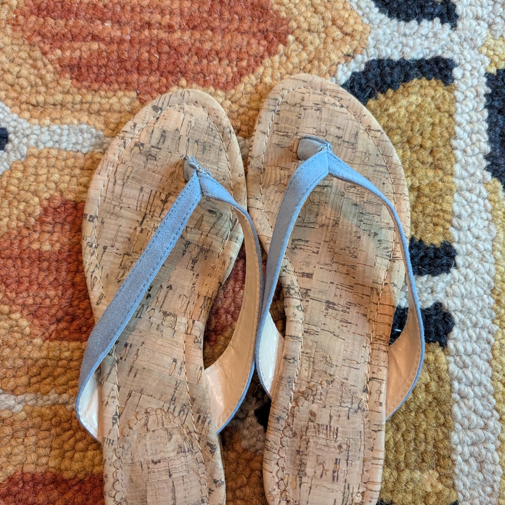 Crown & Ivy Blue and Tan Sandals with Cork Footbed